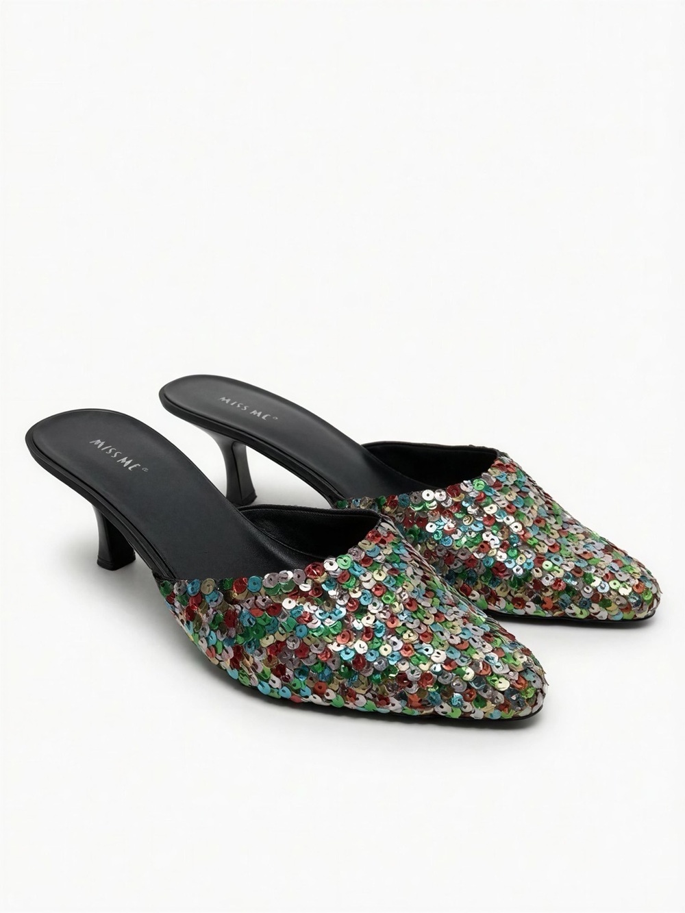 Vintage Miss Me Sari Multicolor Sequin Slip-On Kitten Heel Mules -- 8.5
